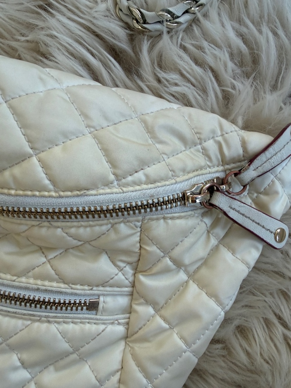 MZ Wallace Cream Quilted Crossbody Belt Bag with Chain Accent - Picture 5 of 7
